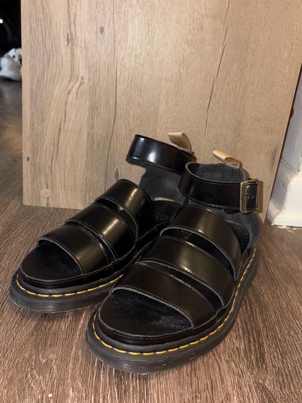 Women’s Dr. Martens All Black Clarissa II Patent Glossy Gladiator 3 Strap Sandal